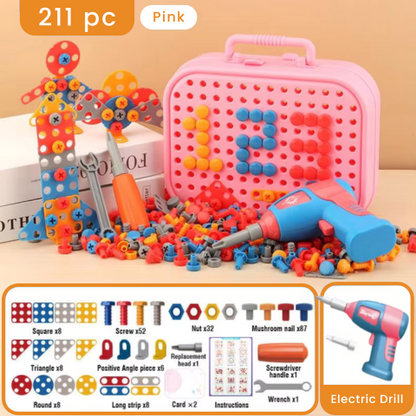Kids Tool Set with Electric Drill – Builders Toolbox, Screws and Tools Pink 351 pc