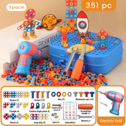 Kids Tool Set with Electric Drill – Builders Toolbox, Screws and Tools Space 211 pc