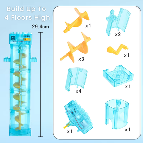Duplo-Compatible Mechanical Marble Run Toy Set with Electric Ball Lift Ball Lift Height