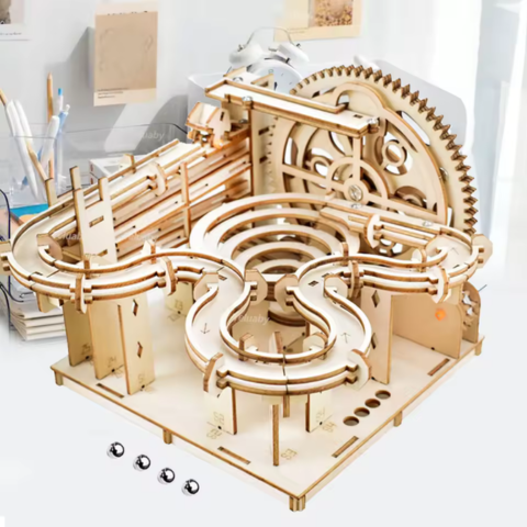 DIY Wooden Marble Run Set - Build Your Own Manual Crank Ball Run Model Feature