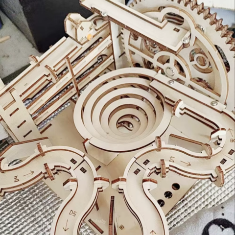 DIY Wooden Marble Run Set - Build Your Own Manual Crank Ball Run Model Angle